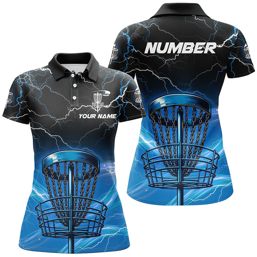 Blue light lightning thunder Disc golf basket Womens disc golf polo shirt custom ladies disc golf tops NQS7316