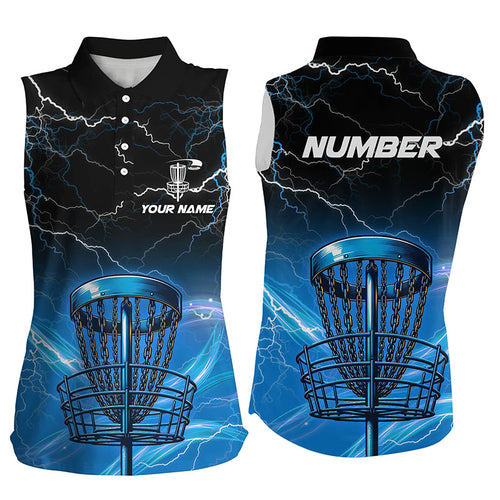 Blue light lightning thunder Disc golf basket Women sleeveless polo shirt custom ladies disc golf tops NQS7316