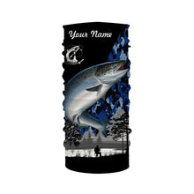 Load image into Gallery viewer, Chinook Salmon (King salmon) Fish blue camo Custom name performance anti UV long sleeve fishing shirts NQS3629