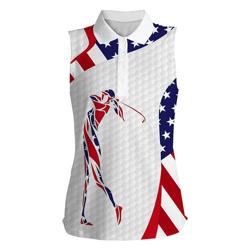 American flag patriot golf white Womens sleeveless polo shirts - golf gifts for women NQS4177