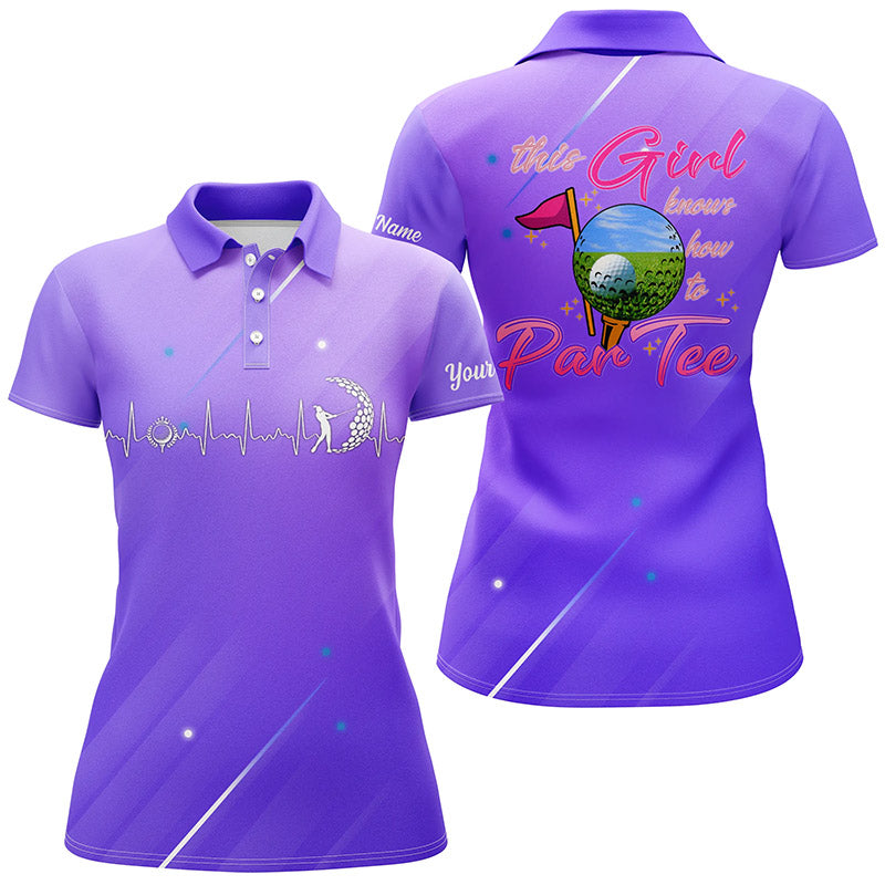 Purple gradient Womens golf polo shirt custom name this girl knows how to par tee, golf gifts fot girl NQS4387