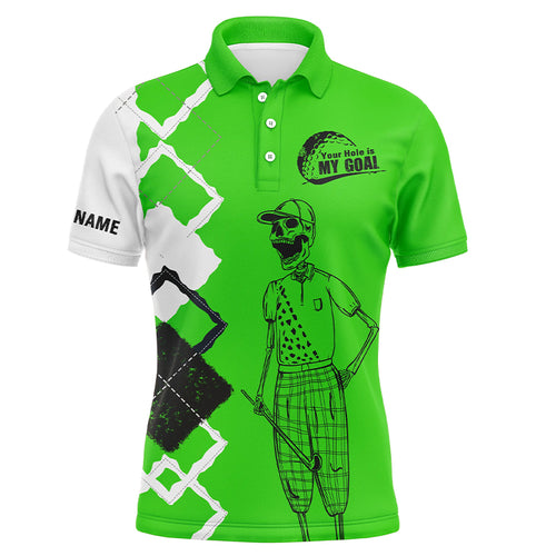 Funny golf shirts skull custom Men golf polos shirts your hole is my goal, golf gifts for him | Green NQS4590