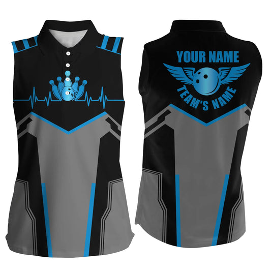 Custom sleeveless bowling shirt for women – personalized team jersey front view