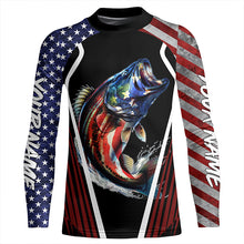 Load image into Gallery viewer, Largemouth Bass fishing American flag Custom UV protection performance long sleeve fishing shirts NQS7173