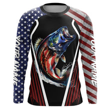 Load image into Gallery viewer, Largemouth Bass fishing American flag Custom UV protection performance long sleeve fishing shirts NQS7173