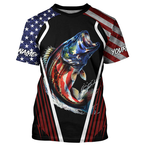 Largemouth Bass fishing American flag Custom UV protection performance long sleeve fishing shirts NQS7173