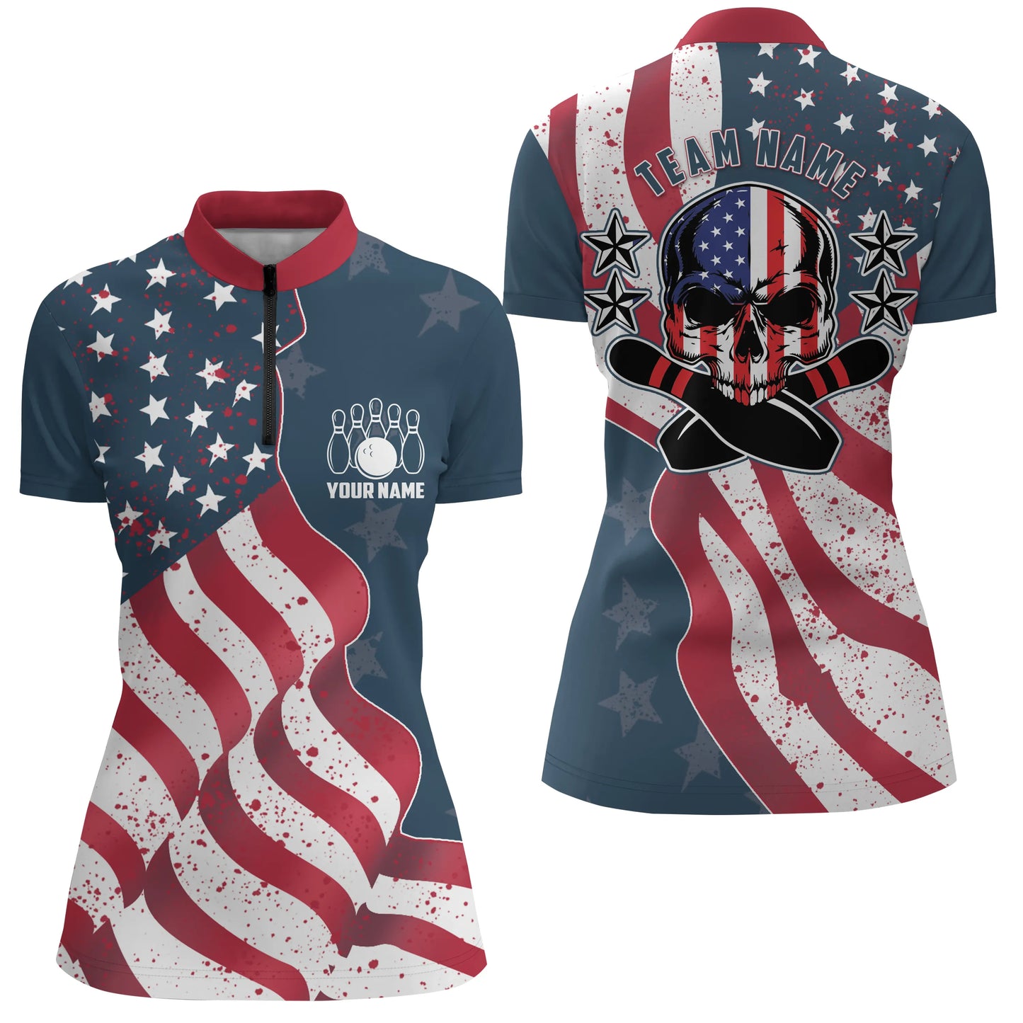 Custom bowling shirt for women – personalized team jersey front view