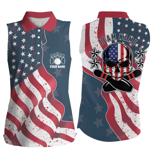 Custom sleeveless bowling shirt for women – personalized team jersey front view
