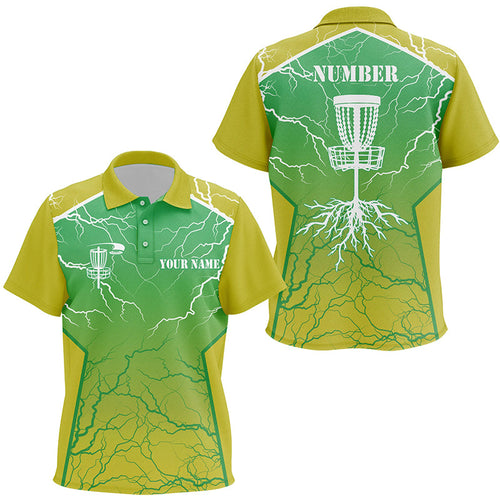 Yellow green Kid Disc golf polo shirts lightning thunder custom disc golf jersey, frisbee golf shirts NQS7319