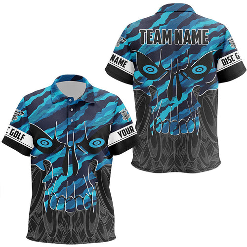 Blue camo Kid Disc golf polo shirts custom skull disc golf jerseys, frisbee golf shirts NQS7320