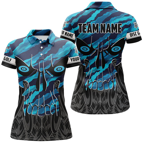 Blue camo Womens Disc golf polo shirts custom skull disc golf jerseys, frisbee golf shirts NQS7320