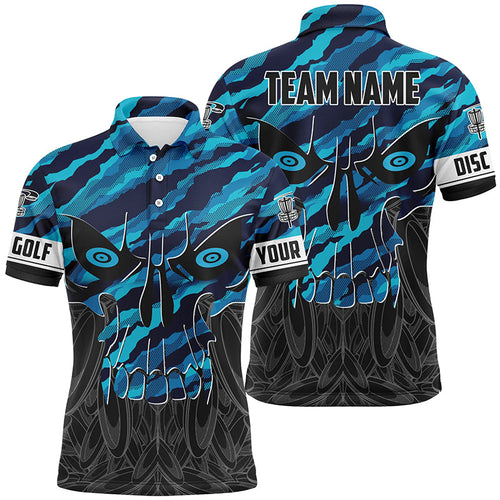 Blue camo Mens Disc golf polo shirts custom skull disc golf jerseys, frisbee golf shirts NQS7320