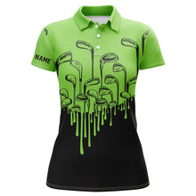 Load image into Gallery viewer, Green and black golf clubs Womens golf polo shirts custom name female golf attire, golfing gifts NQS6430