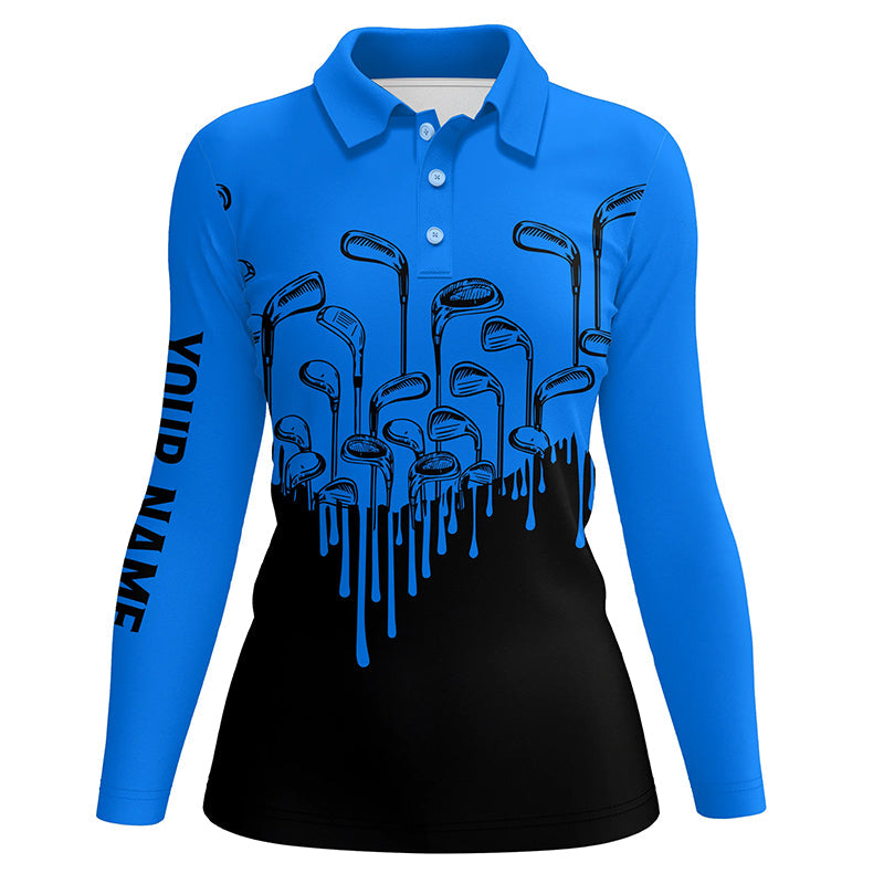 Blue and black golf clubs Womens golf polo shirts custom name female golf attire, golfing gifts NQS6431