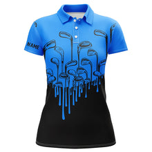 Load image into Gallery viewer, Blue and black golf clubs Womens golf polo shirts custom name female golf attire, golfing gifts NQS6431