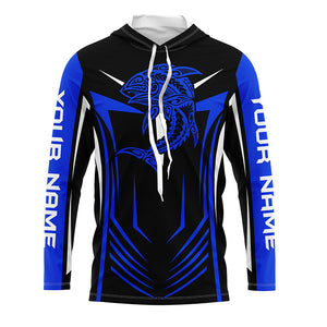 Tribal Tuna Fishing tattoo jerseys custom performance Long Sleeve tournament fishing shirts | Blue NQS6433