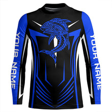 Load image into Gallery viewer, Tribal Tuna Fishing tattoo jerseys custom performance Long Sleeve tournament fishing shirts | Blue NQS6433