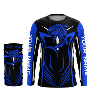 Tribal Tuna Fishing tattoo jerseys custom performance Long Sleeve tournament fishing shirts | Blue NQS6433