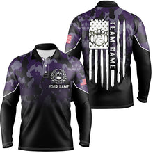 Load image into Gallery viewer, Black purple camo Mens polo bowling shirts Custom American flag patriotic bowling team league jerseys NQS6658