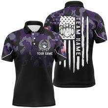 Load image into Gallery viewer, Black purple camo Mens polo bowling shirts Custom American flag patriotic bowling team league jerseys NQS6658