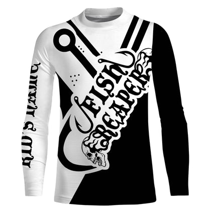 Fish Reaper Custom Name 3D All over printed Fishing Shirts black and white fishing shirts NQS2527