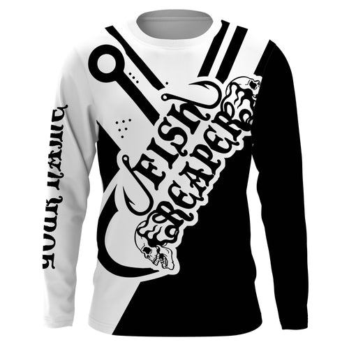 Fish Reaper Custom Name 3D All over printed Fishing Shirts black and white fishing shirts NQS2527