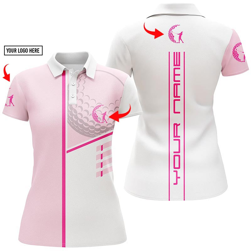 Golf club custom name and logo pink & white Womens golf polo shirts personalized golf gift for women NQS4685