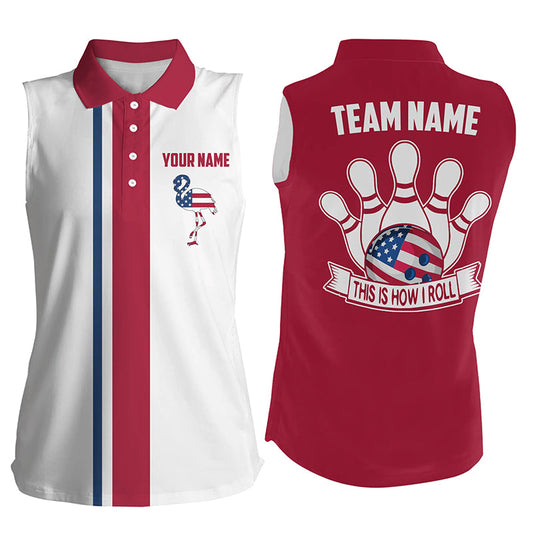 Retro Women Bowling sleeveless polos custom patriotic American flag flamingo bowling jerseys NQS7174