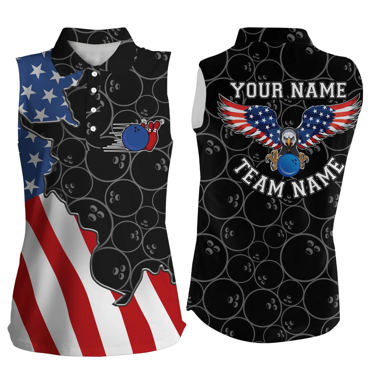 Custom sleeveless bowling shirt for women – personalized team jersey front view