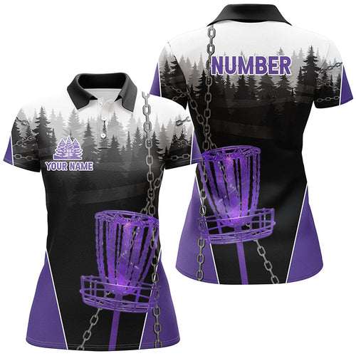 Womens Disc golf polo shirts custom black chain disc golf jerseys, frisbee golf outfit | Purple NQS7331