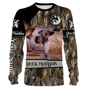 Duck Hunting Waterfowl Camo Customize Name 3D All Over Printed Shirts Personalized Hunting gift For Adult And Kid NQS885