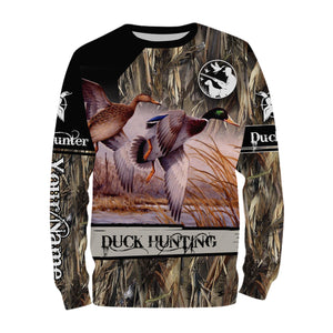 Duck Hunting Waterfowl Camo Customize Name 3D All Over Printed Shirts Personalized Hunting gift For Adult And Kid NQS885