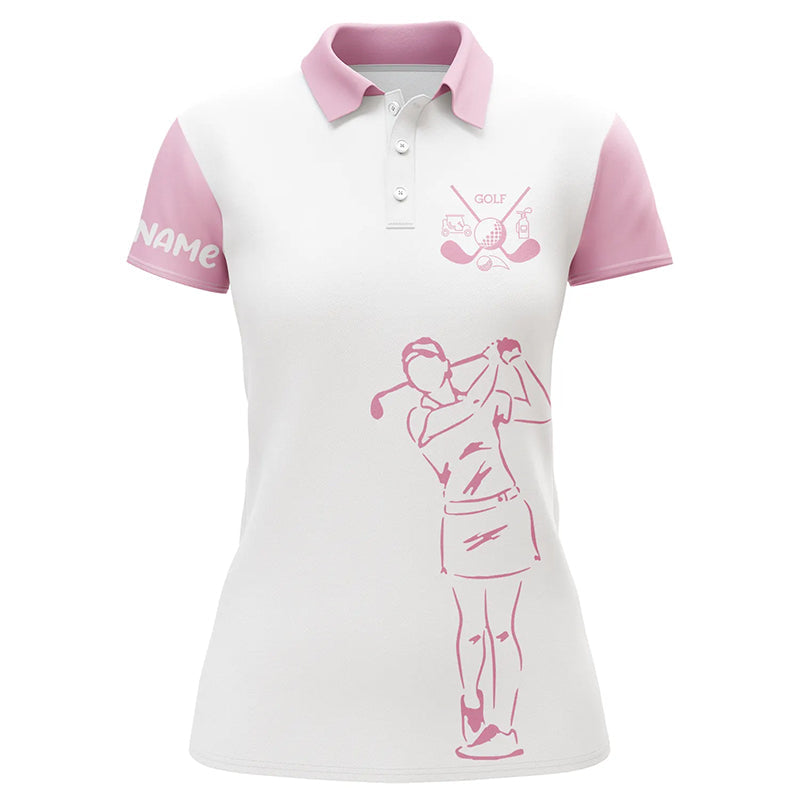 White Women golf polo shirt custom golf clubs ladies golf tops, gifts for golf lovers | Light pink NQS6443