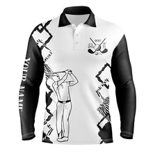 Load image into Gallery viewer, White Mens golf polo shirt custom golf clubs mens golf tops, gifts for golf lovers | Black NQS6444