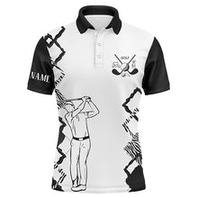 Load image into Gallery viewer, White Mens golf polo shirt custom golf clubs mens golf tops, gifts for golf lovers | Black NQS6444