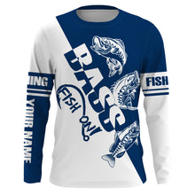 Load image into Gallery viewer, Largemouth Bass Fishing fish on blue and white Customized Name UV Protection UPF 30+ Shirts, Fishing Clothing NQS2401