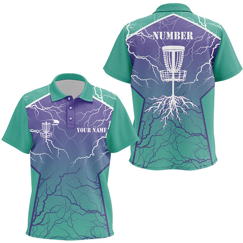 Kid Disc golf polo shirts lightning thunder custom disc golf jerseys, disc golf shirt | Turquoise NQS6682