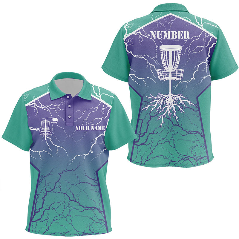 Kid Disc golf polo shirts lightning thunder custom disc golf jerseys, disc golf shirt | Turquoise NQS6682