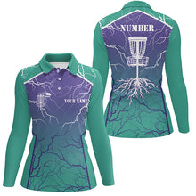 Load image into Gallery viewer, Womens Disc golf polo shirt lightning thunder custom disc golf jerseys, frisbee golf shirt | Turquoise NQS6682