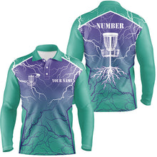 Load image into Gallery viewer, Mens Disc golf polo shirts lightning thunder custom disc golf jerseys, disc golf shirt | Turquoise NQS6682