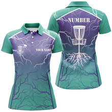 Load image into Gallery viewer, Womens Disc golf polo shirt lightning thunder custom disc golf jerseys, frisbee golf shirt | Turquoise NQS6682