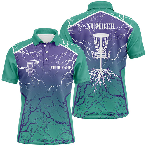 Mens Disc golf polo shirts lightning thunder custom disc golf jerseys, disc golf shirt | Turquoise NQS6682