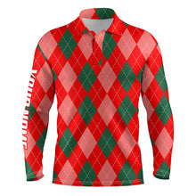 Load image into Gallery viewer, Christmas plaid Argyle red Pattern Men golf polo shirts custom name Christmas golf gifts for men NQS4413