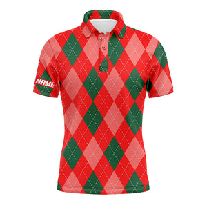 Christmas plaid Argyle red Pattern Men golf polo shirts custom name Christmas golf gifts for men NQS4413