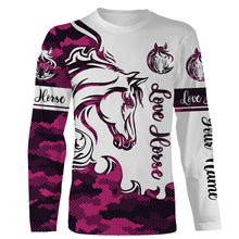 Load image into Gallery viewer, Love Horse pink camo Customize Name 3D All Over Printed Shirts Personalized Horse Lovers gift For Adult, Kid, horse shirt for girl NQS2692