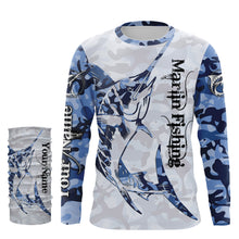 Load image into Gallery viewer, Marlin fishing Saltwater Fish blue camo UV protection customize name fishing apparel NQS1351