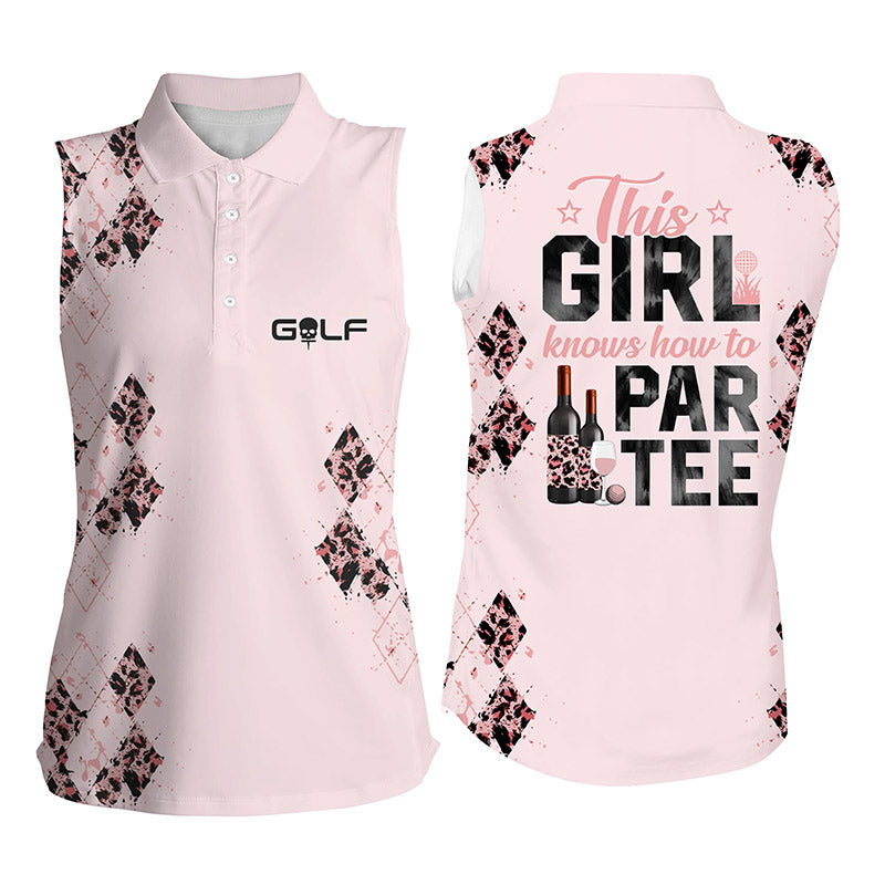 Pink leopard Women sleeveless polo shirt funny golf & wine this girl knows how to par tee NQS5325