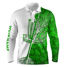 Load image into Gallery viewer, Mens disc golf polo shirt custom Green clover St Patrick&#39;s Day pattern disc golf basket shirt NQS4783