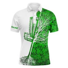 Load image into Gallery viewer, Mens disc golf polo shirt custom Green clover St Patrick&#39;s Day pattern disc golf basket shirt NQS4783