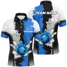 Load image into Gallery viewer, Black white bowling fire league jerseys custom Men Bowling Polo Shirt, gifts for bowler | Blue NQS7189